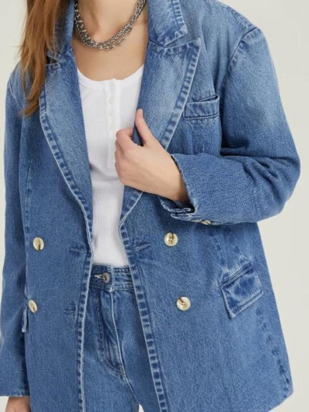 Something Navy oversized denim jacket with blazer detailing at the collar